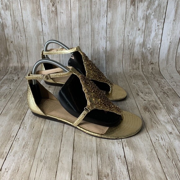Vince Camuto Valeen Women's Gold Jeweled Thong Ankle Strap Size 9m Sandals - Picture 2 of 12
